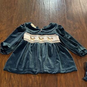 Teal Velvet Matching Set with Horses